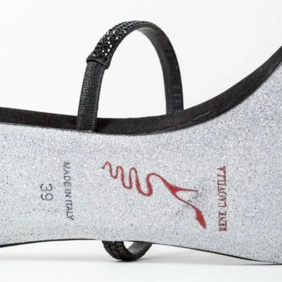 Rene Caovilla Bessie Black Satin Strass Sandals - Picture 5 of 10